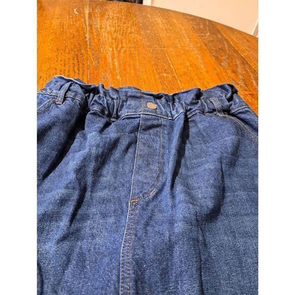 Med LOFT Outlet Denim Blue Jean Paper Bag Elastic Waist Pullon Over Knee Skirt - Picture 2 of 5